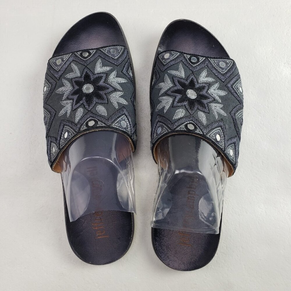 Jeffrey Campbell Embroidered Slide Sandal Womens 9 Black Leather Floral Slip On - Picture 7 of 12